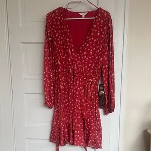 LC Lauren Conrad Red Floral Long Sleeve Dress